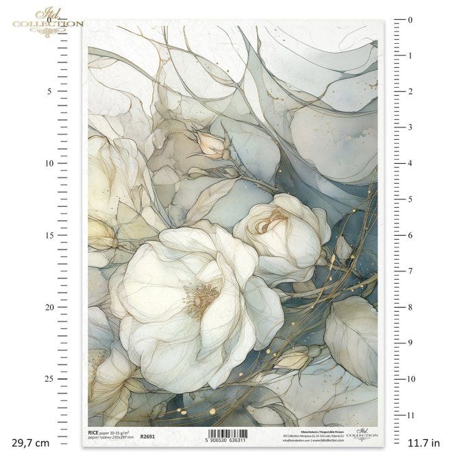 Papier de Riz Jardin des Muses Roses Blanches R2691