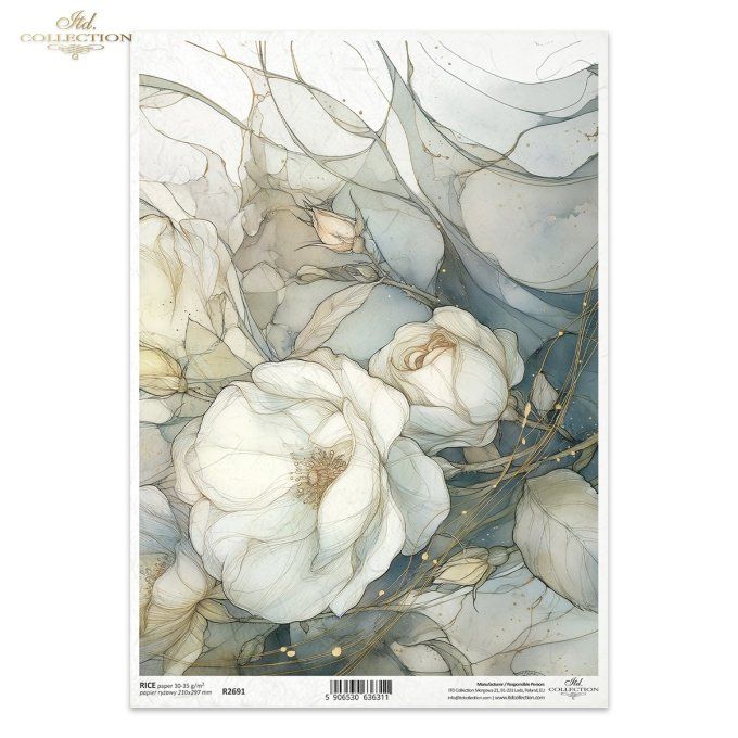 Papier de Riz Jardin des Muses Roses Blanches R2691