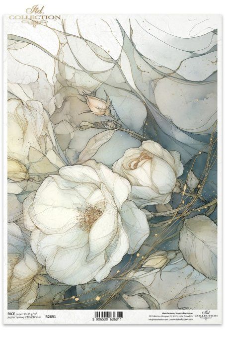 Papier de Riz Jardin des Muses Roses Blanches R2691