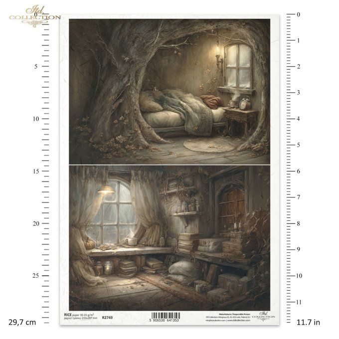 Papier de Riz Maison des souris Chambre et Bibliothèque R2749