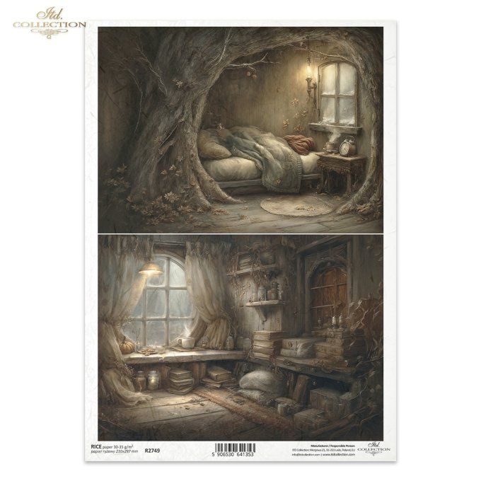 Papier de Riz Maison des souris Chambre et Bibliothèque R2749