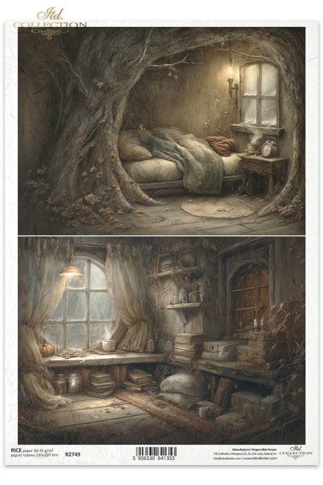 Papier de Riz Maison des souris Chambre et Bibliothèque R2749