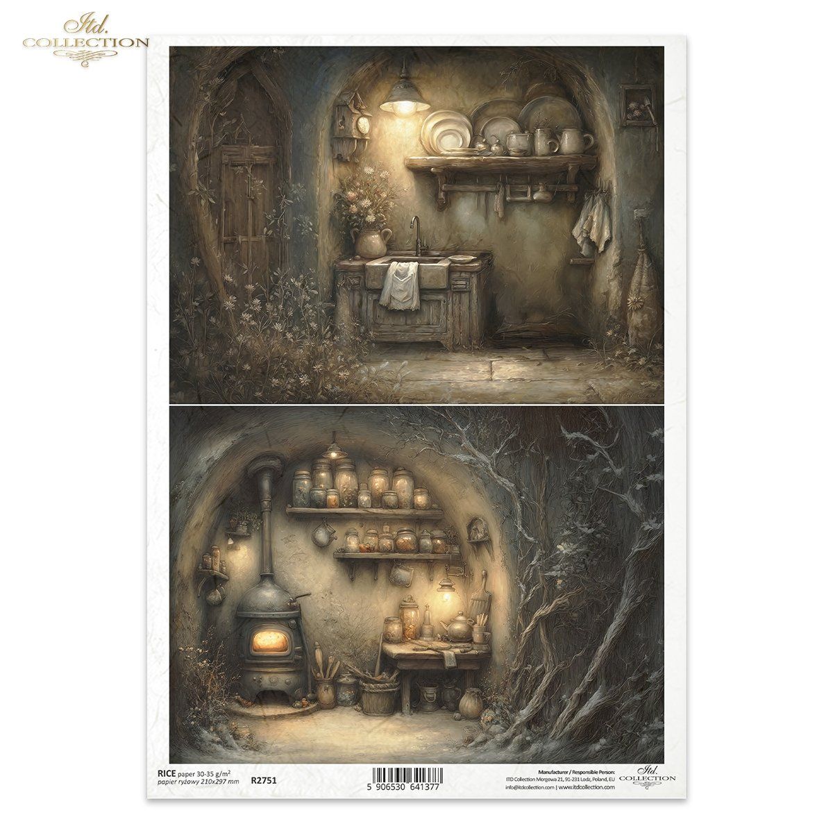 Papier de Riz Maison des souris Salle d'eau et Cuisine R2751