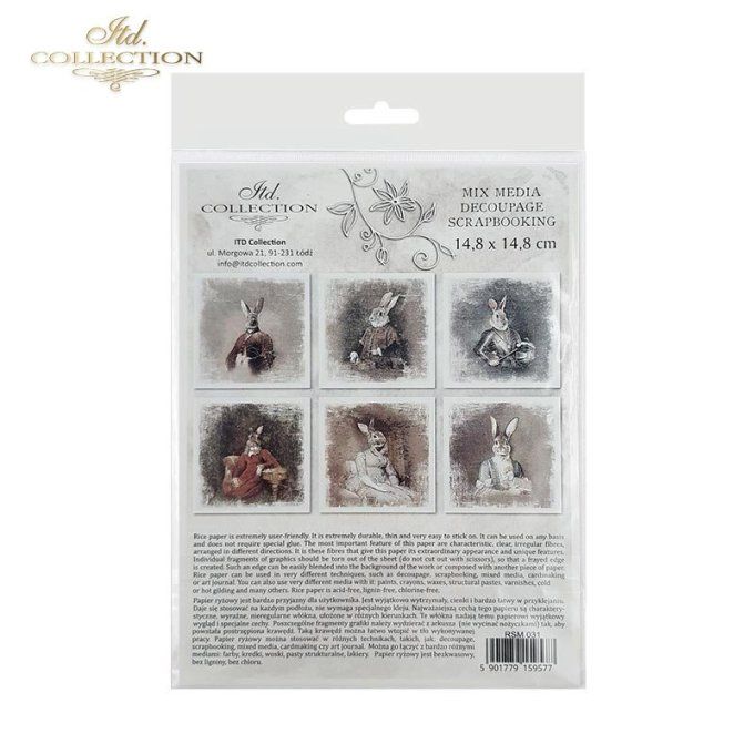 Papier de Riz Lapins costumés shabby x 6 RSM031