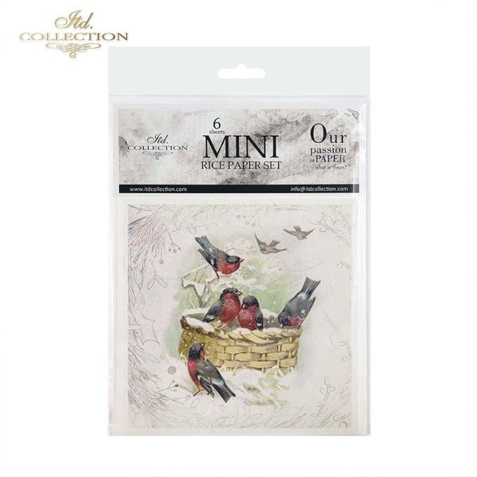 Papier de Riz Rouges-gorges en Hiver x 6 RSM084
