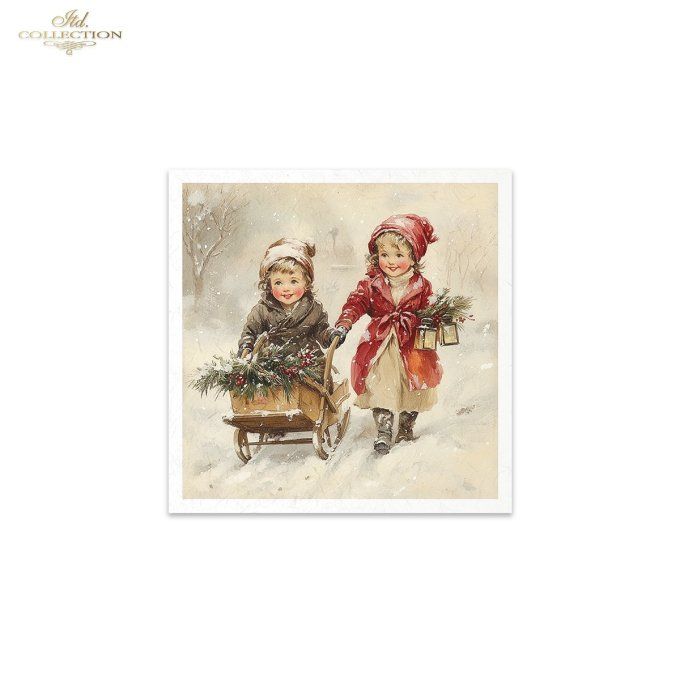 Papier de Riz Enfants en hiver Vintage x 6 RSM185