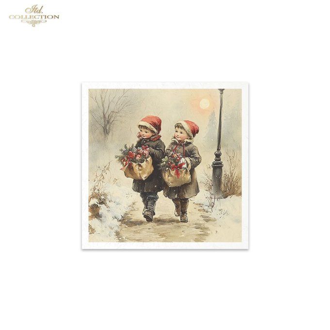 Papier de Riz Enfants en hiver Vintage x 6 RSM185