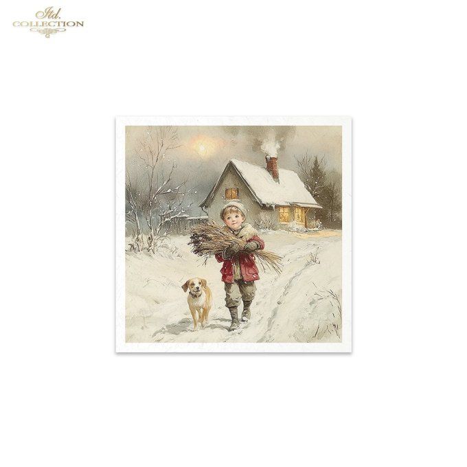 Papier de Riz Enfants en hiver Vintage x 6 RSM185