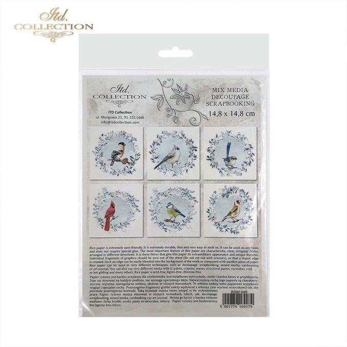 Papier de Riz Oiseaux Couronne d'hiver x 6  RSM049