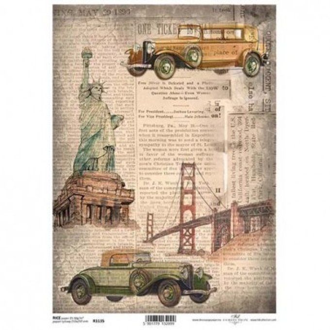 Papier de Riz Voitures de Collection New-York R1135