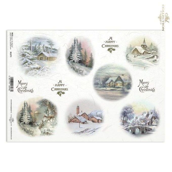 Papier de Riz La Campagne en Hiver R1271