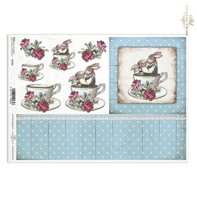 Papier de Riz Couple lapins Shabby R1583