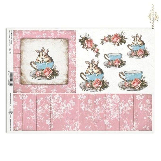 Papier de Riz Bébés lapins Shabby R1584