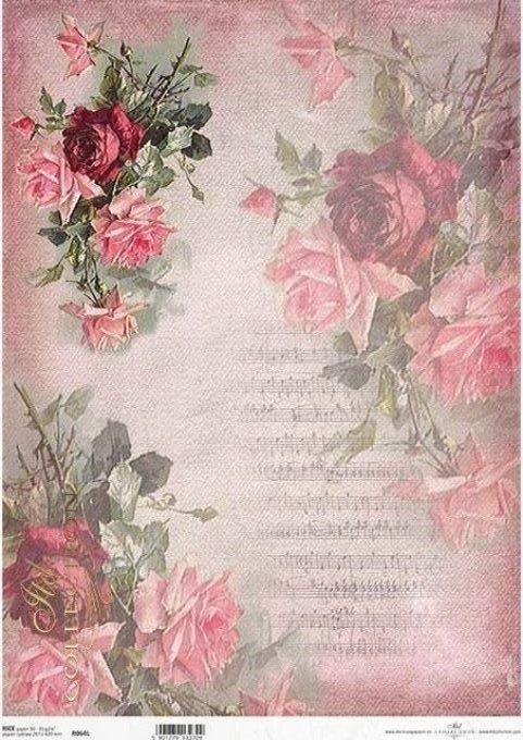Papier de Riz Roses et partitions R0064L